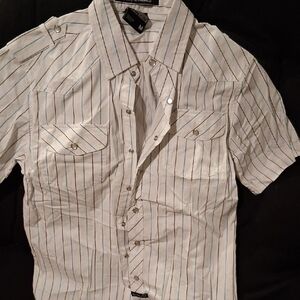 South Pole White and Blue Striped Casual Shirt